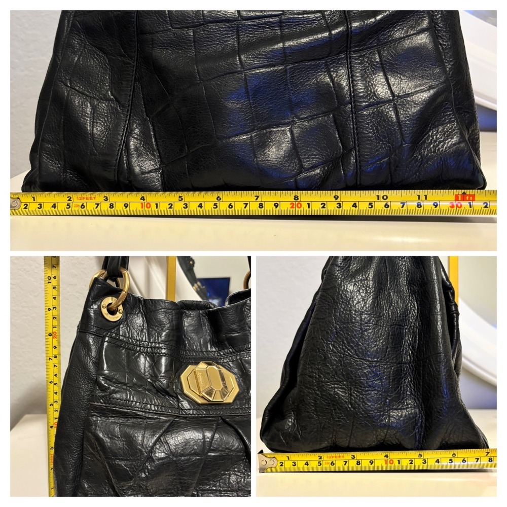 B. Makowsky Hobo Bag Women Large Black Croc Embossed Leather Gold Hardware Y2K - Picture 7 of 8